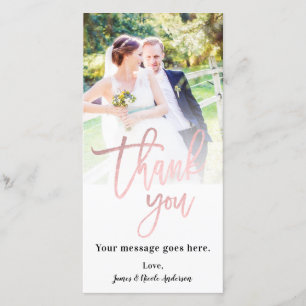 Wedding Photo Picture Thank You Rose Gold Pink Card