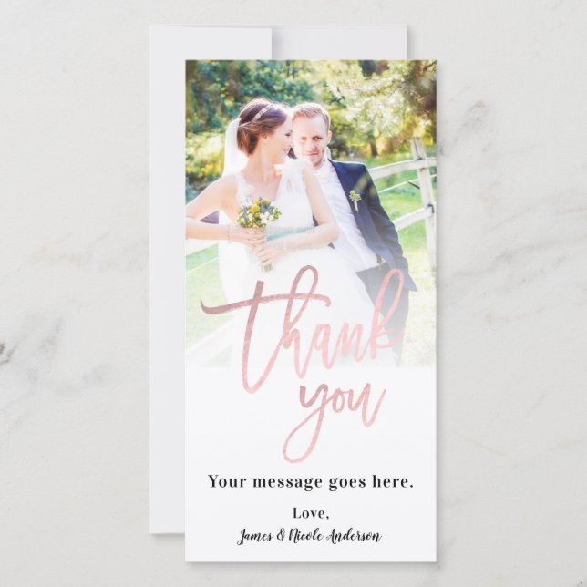Wedding Photo Picture Thank You Rose Gold Pink Card (Front)