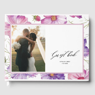 Wedding Photo Pink Purple Floral Wedding Guest Book