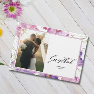 Wedding Photo Pink Purple Floral Wedding Guest Book