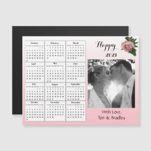 Wedding Photo Pink Roses Mini 2021 Calendar Magnetic Invitation