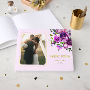 Wedding Photo Purple Floral Wedding Guest Book
