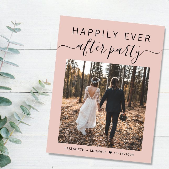 Wedding Photo QR Code Happily Ever After Party Announcement Postcard (An chic Happily Ever After Party postcard invitation for your wedding celebration)