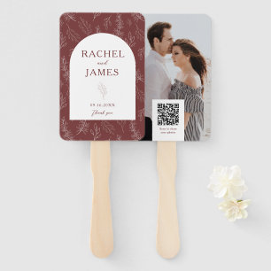 Wedding Photo QR Code Personalised Terracotta Boho Hand Fan