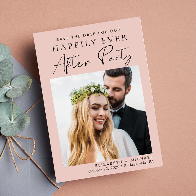Wedding Photo Reception Blush Pink Save The Date (A stylish save the date announcement for a reception to celebrate your elopement or private wedding)