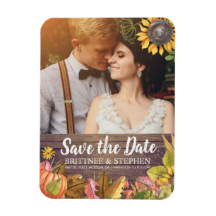 Wedding Photo Save The Date Maple Leaves Pumpkins Magnet