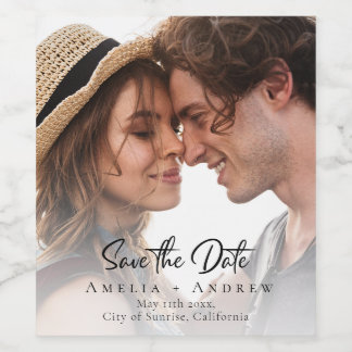 Wedding Photo Save the Date Minimalist Wine Label