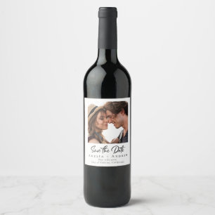 Wedding Photo Save the Date Minimalist Wine Label