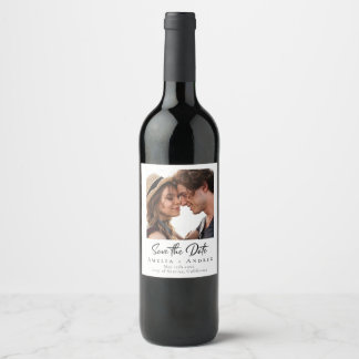 Wedding Photo Save the Date Minimalist Wine Label