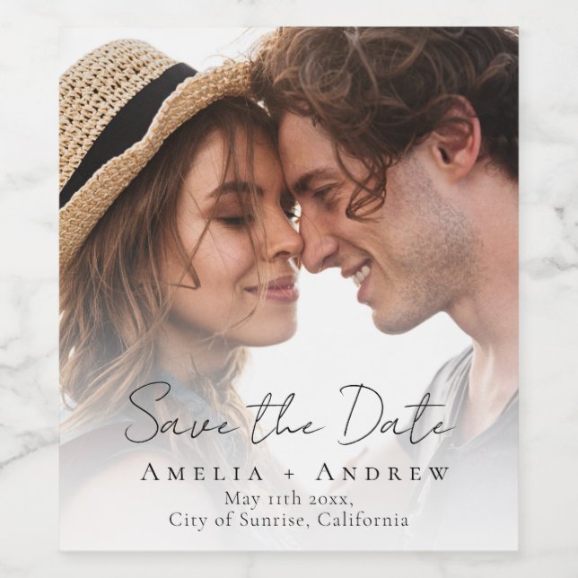 Wedding Photo Save the Date Minimalist Wine Label (Single Label)