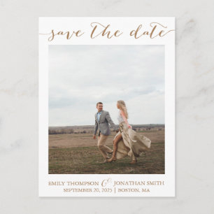 Wedding Photo Save The Date Postcard in Gold
