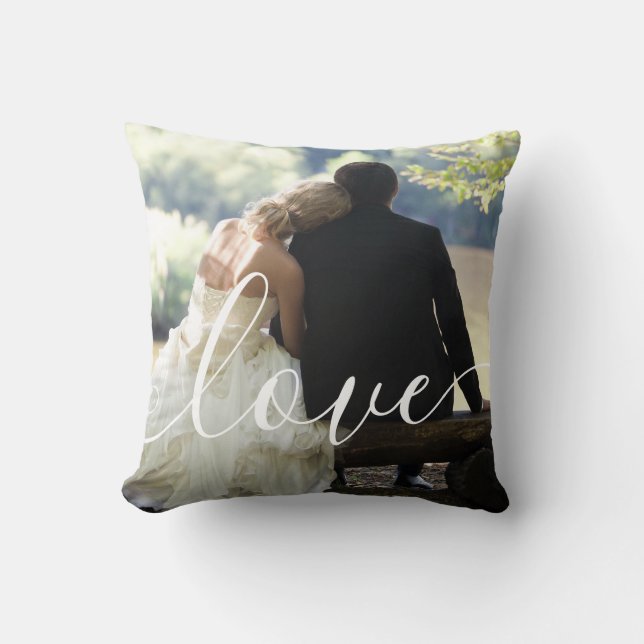 Wedding Photo Script Love Monogram  Cushion (Front)