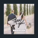 Wedding Photo Script Thank You Favour Magnet<br><div class="desc">Thank you favour magnets for your wedding guests with your photo and names. Visit our store to see all of our wedding favour products.</div>