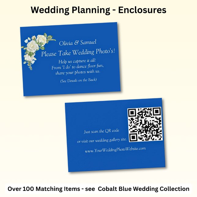 Wedding Photo Share - Cobalt Blue & White Roses Enclosure Card (Creator Uploaded)