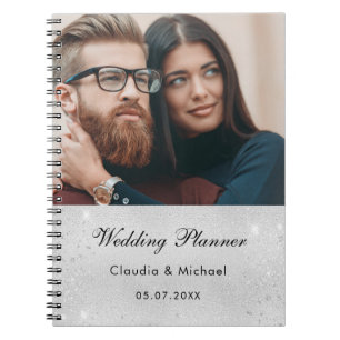 Wedding photo silver glitter bride notebook