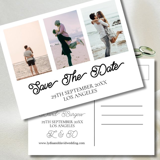 Wedding Photo Simple White Save The Date  Holiday Postcard (Creator Uploaded)