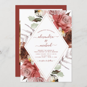 Wedding Photo Terracotta Floral Autumn Invitation