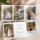 Wedding Photo Thank You 10 Pic Elegant Calligraphy Tri-Fold Card<br><div class="desc">Tri-fold Wedding photo thank you card with elegant calligraphy. The template is set up for you to add 10 wedding photos, your thank you message, the name of the bride and groom, wedding date and location. Your photos are displayed in a variety of shapes and sizes, including a photo collage...</div>