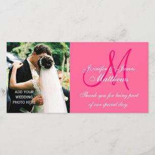 Wedding Photo Thank You Cards with Monogram Pink