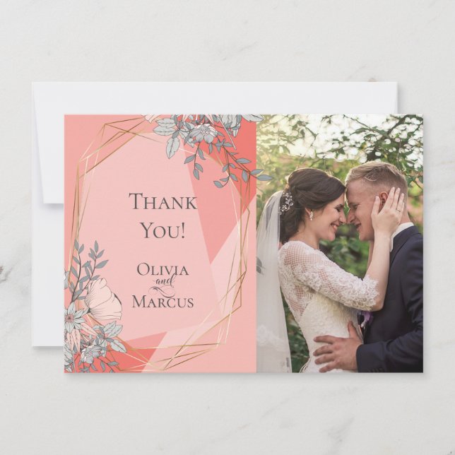 Wedding Photo Thank You  |  Coral Floral Card (Front)