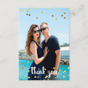 Wedding Photo Thank You Faux Gold Foil Confetti Card