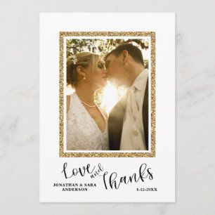 Wedding Photo Thank You Faux Gold Glitter Frame Card