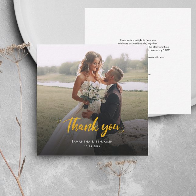 Wedding Photo Thank You Hand-Lettered Elegant Card (Wedding Photo Thank You Script Square Mini Card)