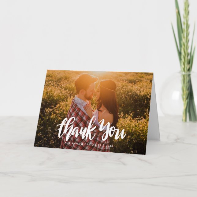 Wedding Photo Thank You Handwritten Script Card (Front)