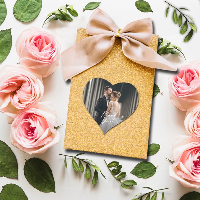 Wedding Photo Thank You Heart Sticker (Small 1-1/2" heart-shaped photo sticker.)