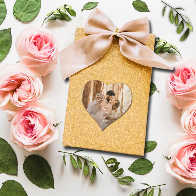 Wedding Photo Thank You Heart Sticker (Small 1-1/2" heart-shaped photo sticker.)