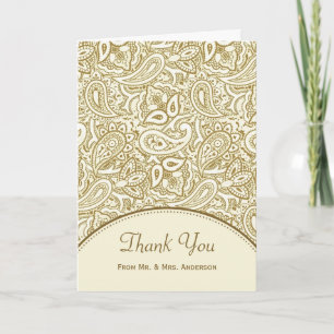 Wedding Photo Thank You Luxury Gold Ivory Paisley Card
