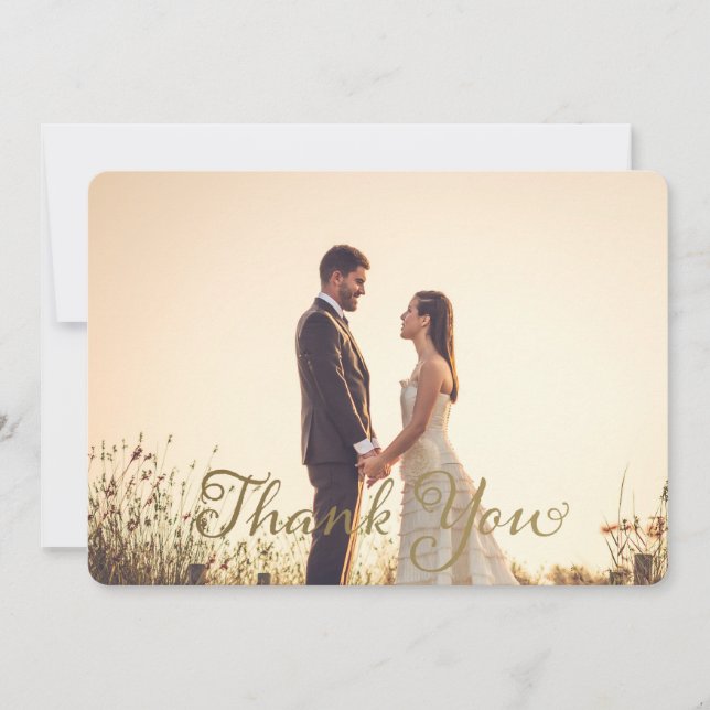 Wedding Photo Thank You Note, Faux Gold Effect Card (Front)