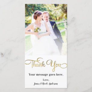Wedding Photo Thank You Shiny Faux Gold Foil