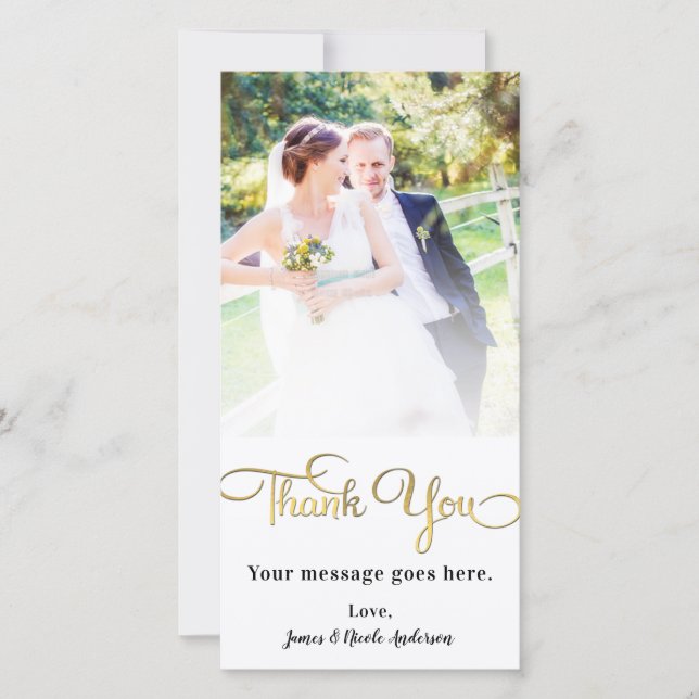 Wedding Photo Thank You Shiny Faux Gold Foil (Front)