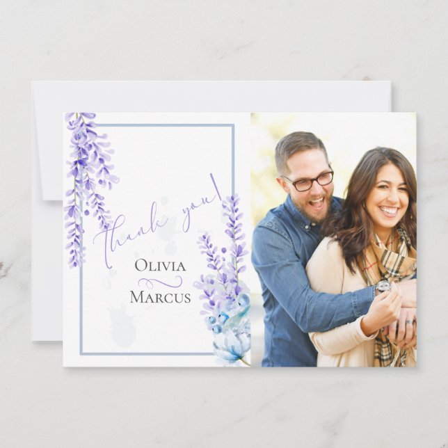 Wedding Photo Thank You  |  Watercolor Lavender Card (Front)