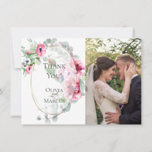 Wedding Photo Thank You     Watercolor Pink Poppy Card