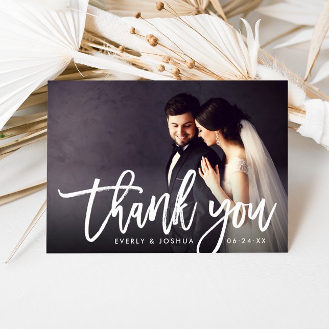 Wedding Photo with Brush Lettered Script Thank You Card (Creator Uploaded)