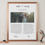 wedding photo with vows modern calligraphy love  faux canvas print<br><div class="desc">fully editable wedding poster with a personalised couple photo and vows,  a modern heart calligraphy font. A great wedding souvenir for your wedding or as the perfect gift to a newly married couple!</div>