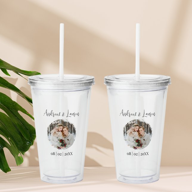 Wedding Photo With Your Name & Date Minimalist Acrylic Tumbler (Creator Uploaded)