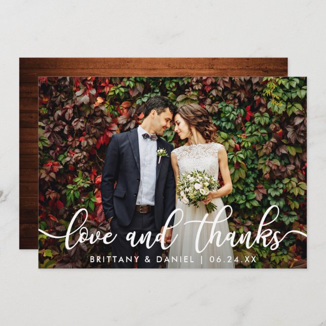 Wedding Photo Wood Love and Thanks Card (Front/Back)