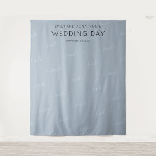 Wedding Photobooth Backdrop Typography Dusty Blue Tapestry