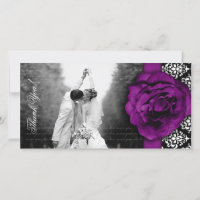 Wedding Photocard Purple Rose Damask Black White