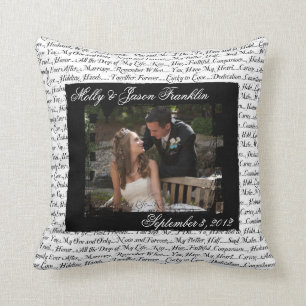 Wedding Photograph with Romantic Text Pillow