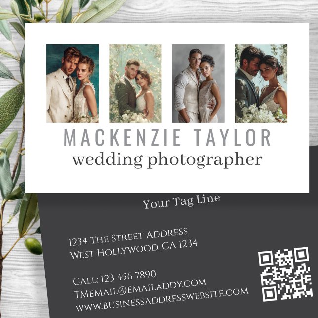 Wedding Photographer 4 Photo Personalized QR Code Business Card (Wedding Photographer 4 Photo Personalized QR Code Business Cards by Ricaso. Change text & photos)