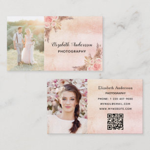Wedding photographer pampas grass QR code Business Card