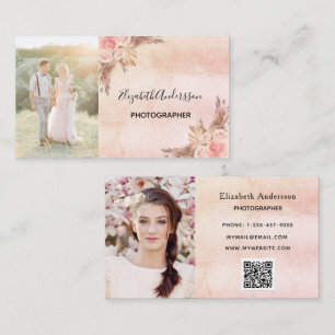 Wedding photographer pampas grass QR code Business Card