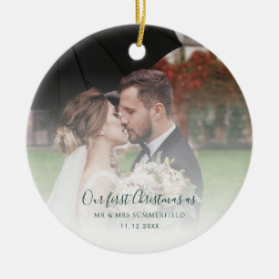 Wedding Photos 1st Christmas as Mr and Mrs Ceramic Ornament