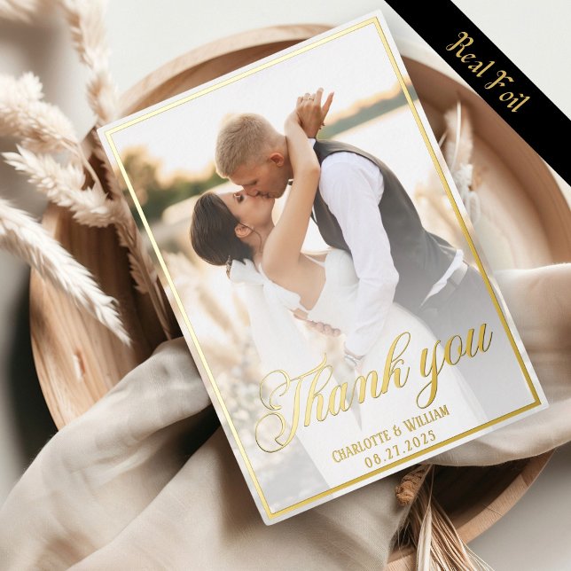Wedding Photos Gold Script Foil Thank You card (Creator Uploaded)