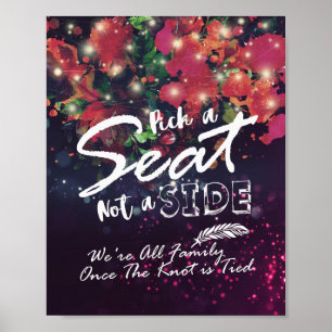 Wedding Pick A Seat Not A Side Floral String Light Poster