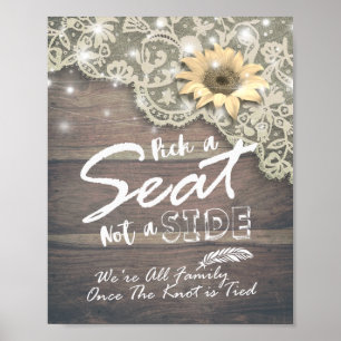 Wedding Pick A Seat Not A Side Lace Sunflower Wood Poster